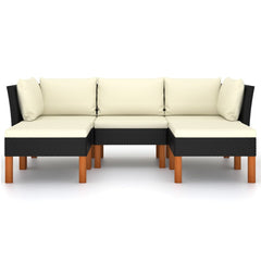 Garden Lounge Set Black PE Rattan Medium Removable Covers
