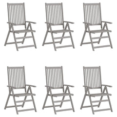 Garden Chair Set of 6 Grey Solid Acacia Wood, 100% Polyester