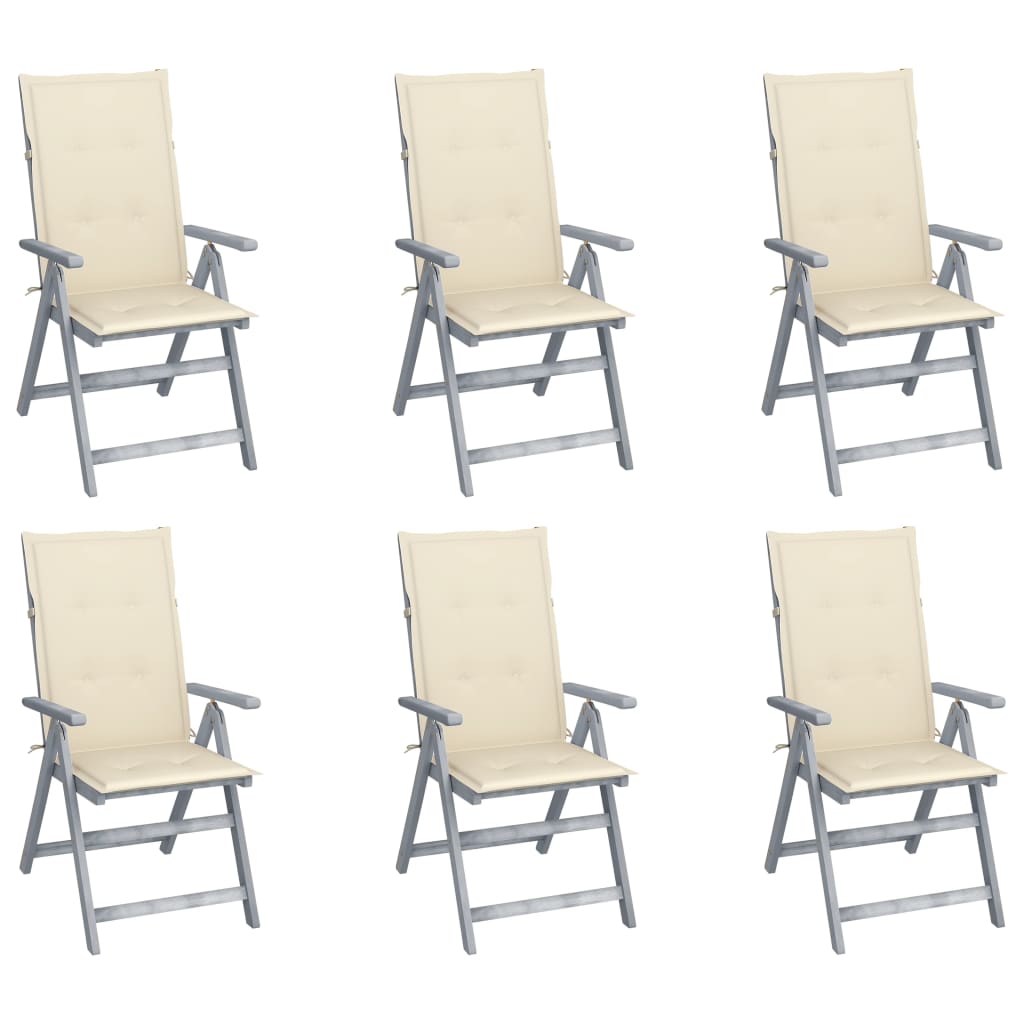Garden Chair Set of 6 Grey Solid Acacia wood Standard size