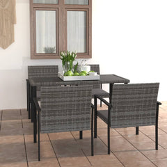 Dining Set Grey and Black Poly rattan, powder-coated steel Medium
