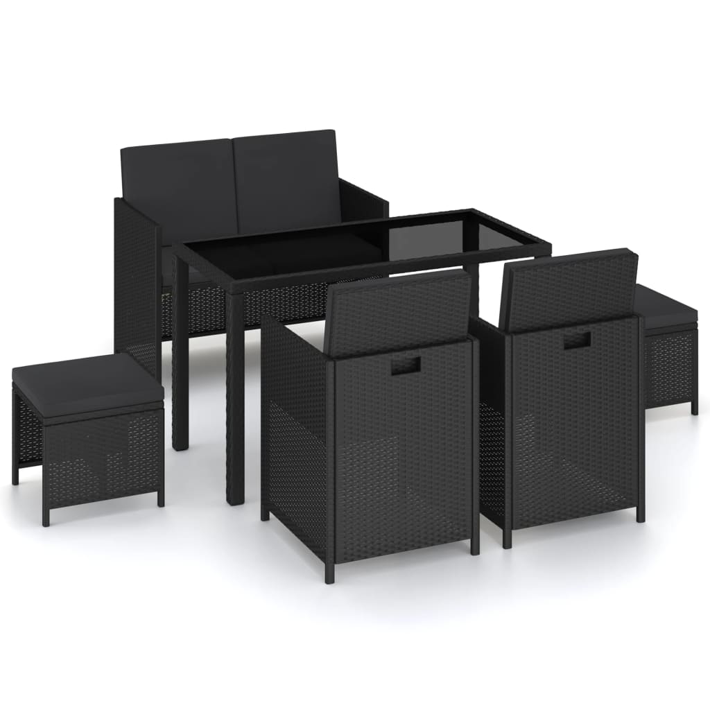 Patio Dining Set Set of 6 Black Poly Rattan 6-Piece Set
