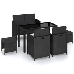Patio Dining Set Set of 6 Black Poly Rattan 6-Piece Set