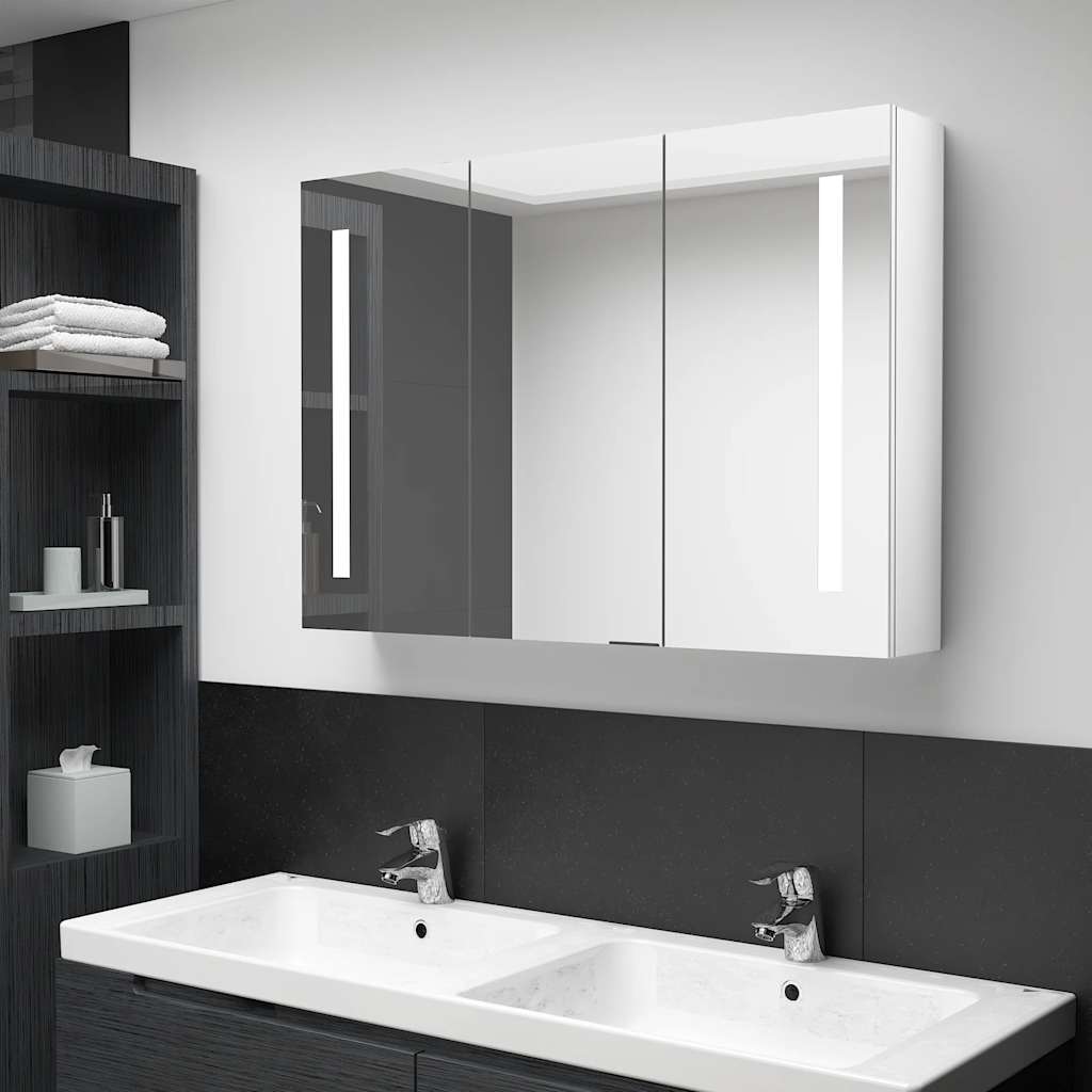 Bathroom Cabinet Shining White MDF with melamine finish, glass mirror