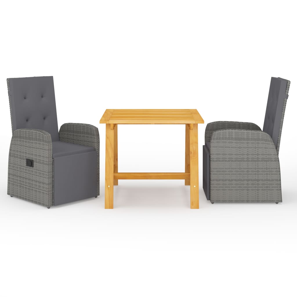 Dining Set Grey Solid Acacia wood Medium Adjustable Footrests