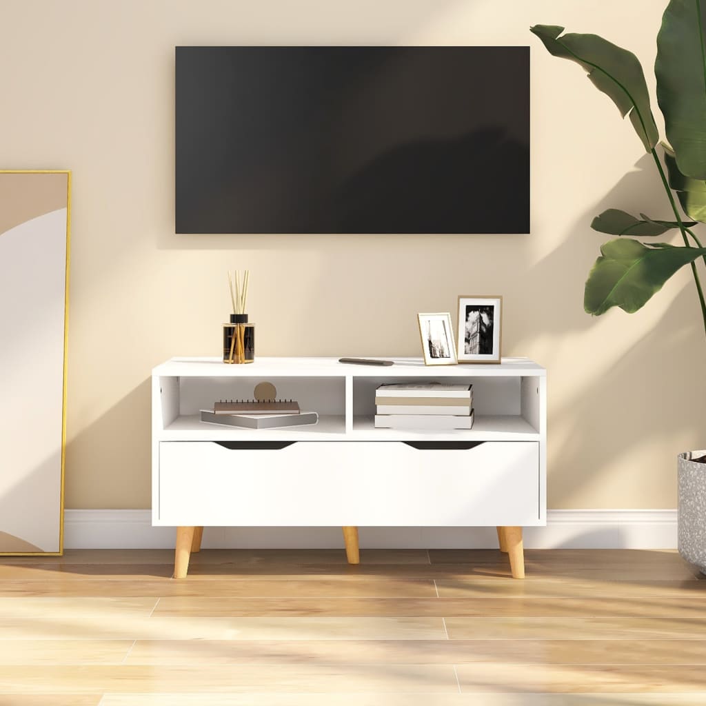 TV Cabinet White Engineered Wood Compact TV Cabinet Rectangular