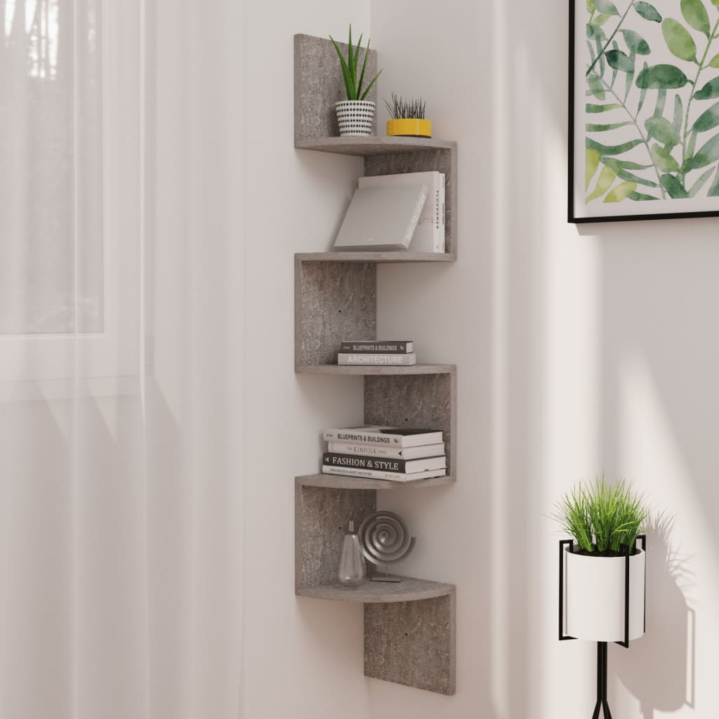 Wall Corner Shelf Concrete Grey Engineered Wood Medium