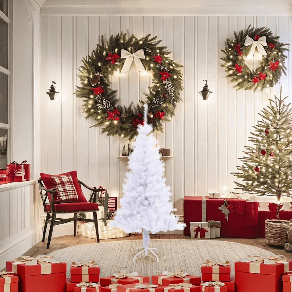 4ft white artificial Christmas tree with 230 PVC branches and a sturdy metal stand.