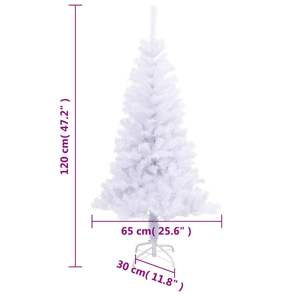 4ft white artificial Christmas tree with 230 PVC branches and a sturdy metal stand.
