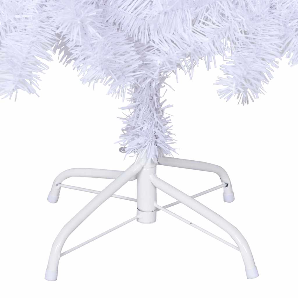 A 4 ft white artificial Christmas tree with thick PVC branches and a sturdy metal stand.