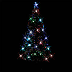 A 5 ft pre-lit fiber optic Christmas tree in green and white with twinkling lights.