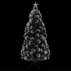 5 ft pre-lit fiber optic Christmas tree in green and white with twinkling lights.