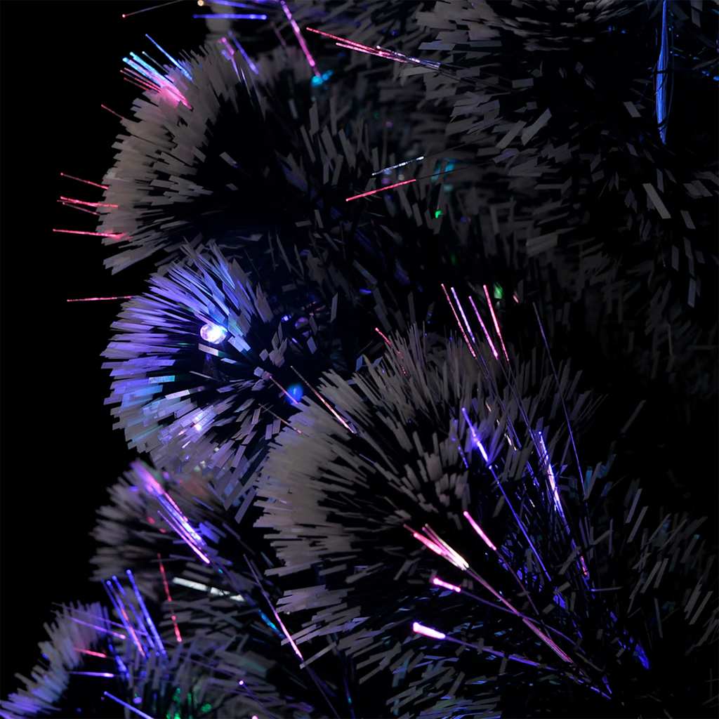 A 5 ft pre-lit fiber optic Christmas tree with green and white branches and colorful twinkling lights.