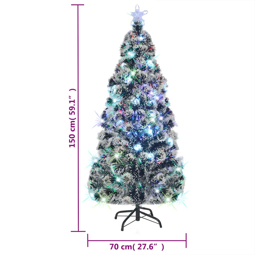 5 ft pre-lit fiber optic Christmas tree in green and white with color-shifting lights.