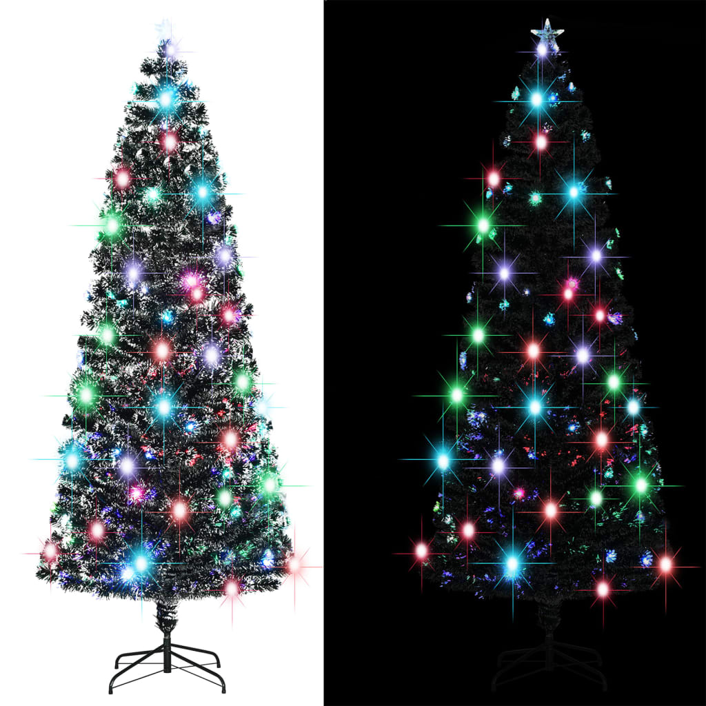 8ft pre-lit green and white fiber optic Christmas tree with multicolored lights.