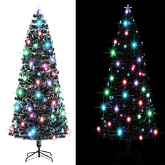 8ft pre-lit green and white fiber optic Christmas tree with multicolored lights.