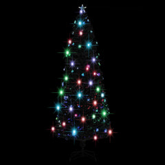 An 8ft pre-lit green and white fiber optic Christmas tree with multicolored LEDs and a star topper on a stand.