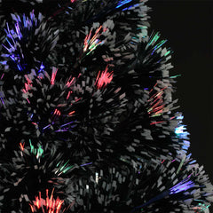 8ft pre-lit fiber optic Christmas tree with green and white tips and multicolored lights.