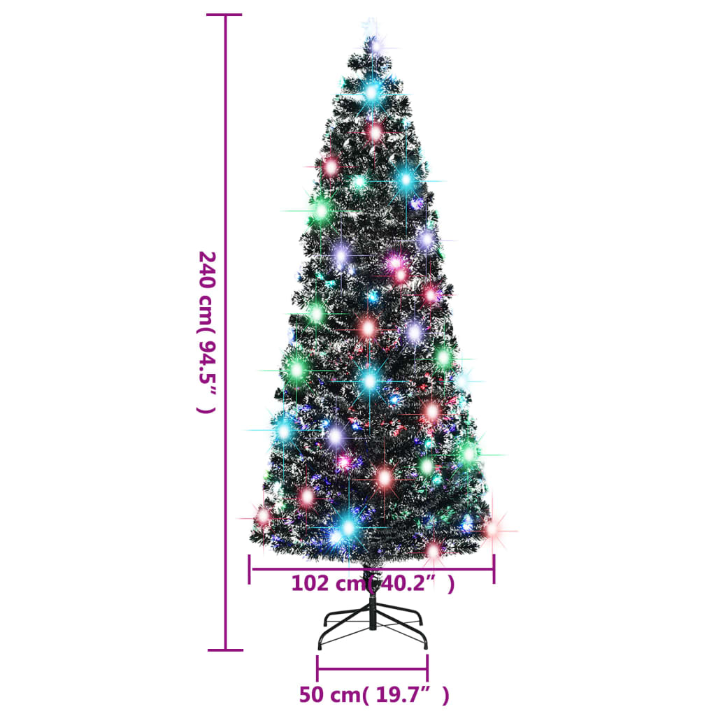 8ft pre-lit green and white fiber optic Christmas tree with LED lights and measurements.
