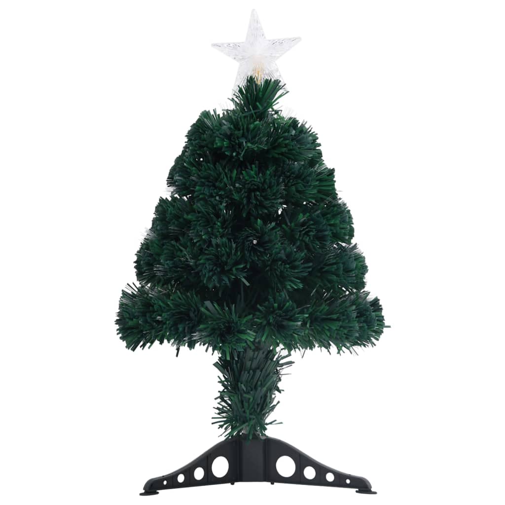 A 2 ft pre-lit fiber optic Christmas tree with a sparkling star topper and black stand.
