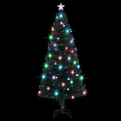 A 5 ft pre-lit fiber optic Christmas tree with color-changing lights and a star top on a stand.