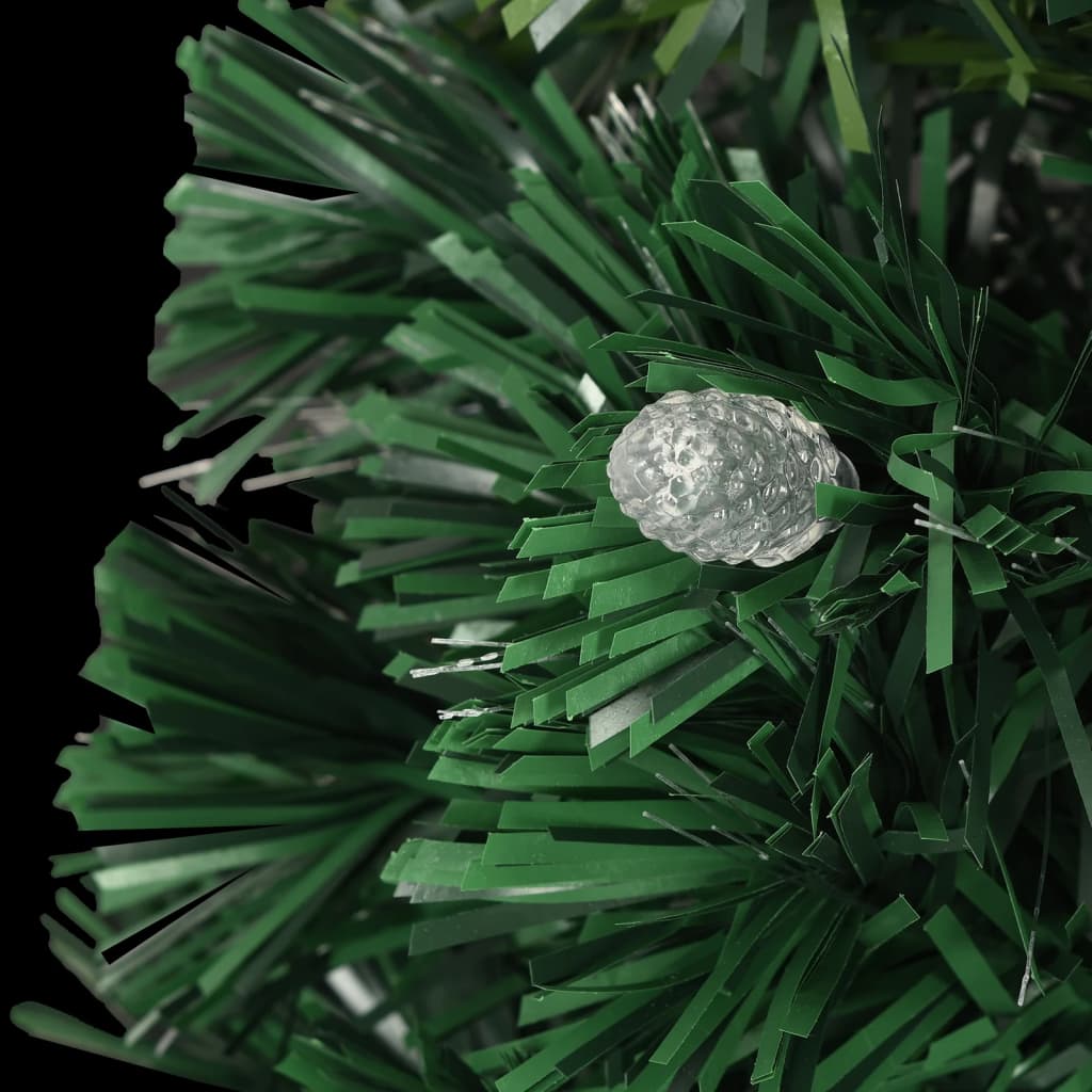 5 ft pre-lit fiber optic Christmas tree with green branches, color-changing lights, and stand.