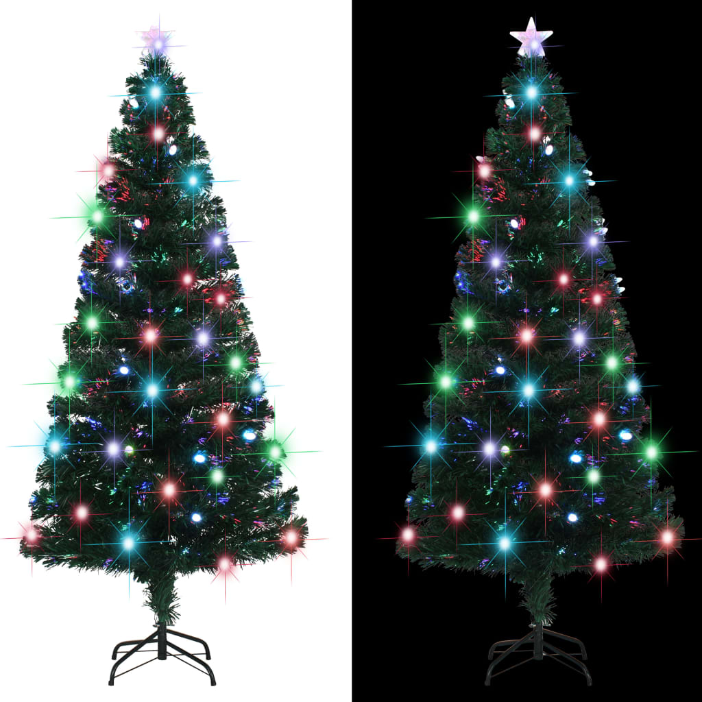 A 6 ft pre-lit fiber optic Christmas tree with multicolored lights and a stand.