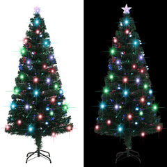 A 6 ft pre-lit fiber optic Christmas tree with multicolored lights and a stand.