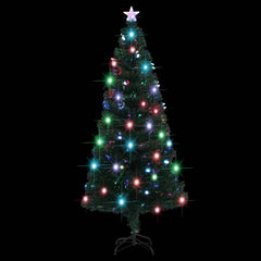 A 6 ft pre-lit fiber optic Christmas tree with multicolored lights and a stand.