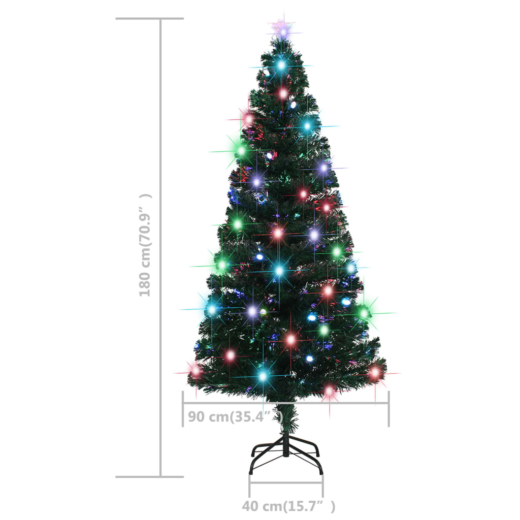 A 6 ft pre-lit fiber optic Christmas tree with multicolored lights and a stand.