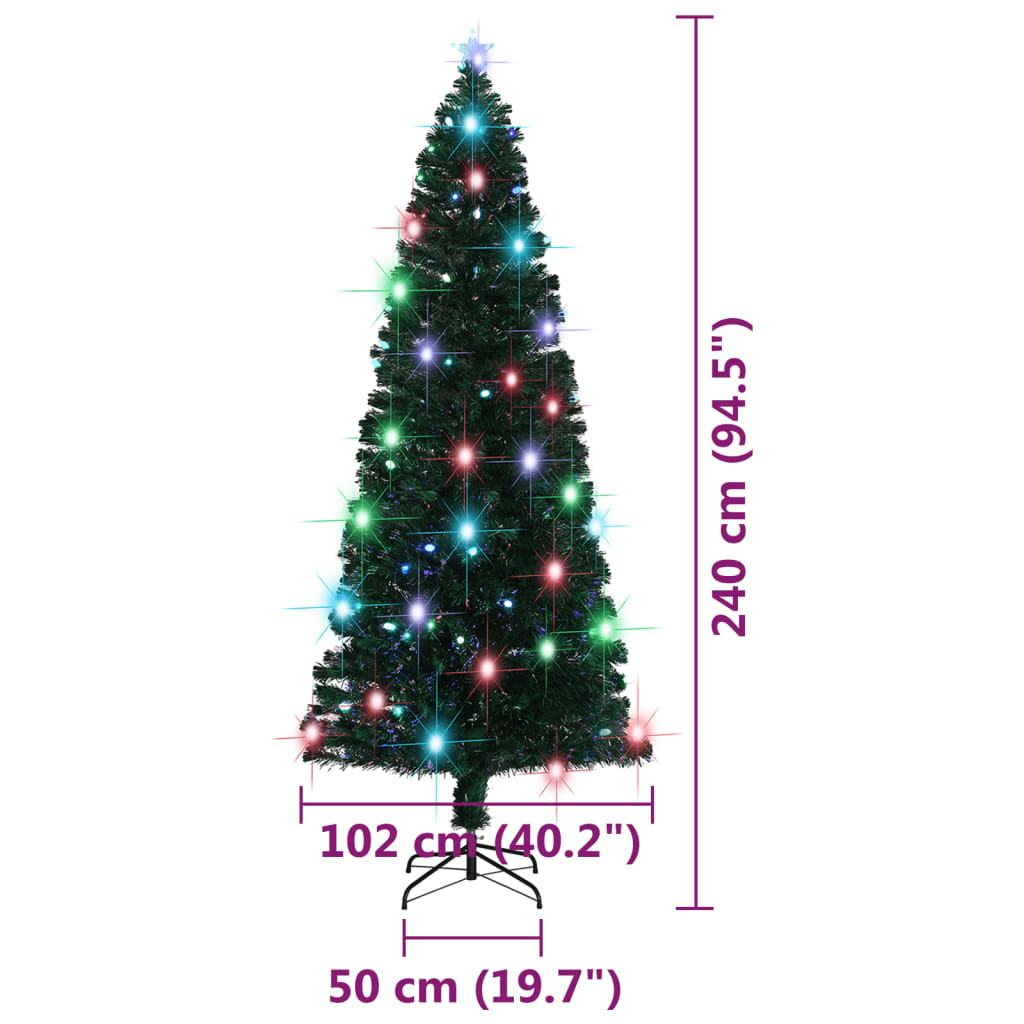 8 ft green artificial fiber optic Christmas tree with multicolor pre-lit lights and metal stand