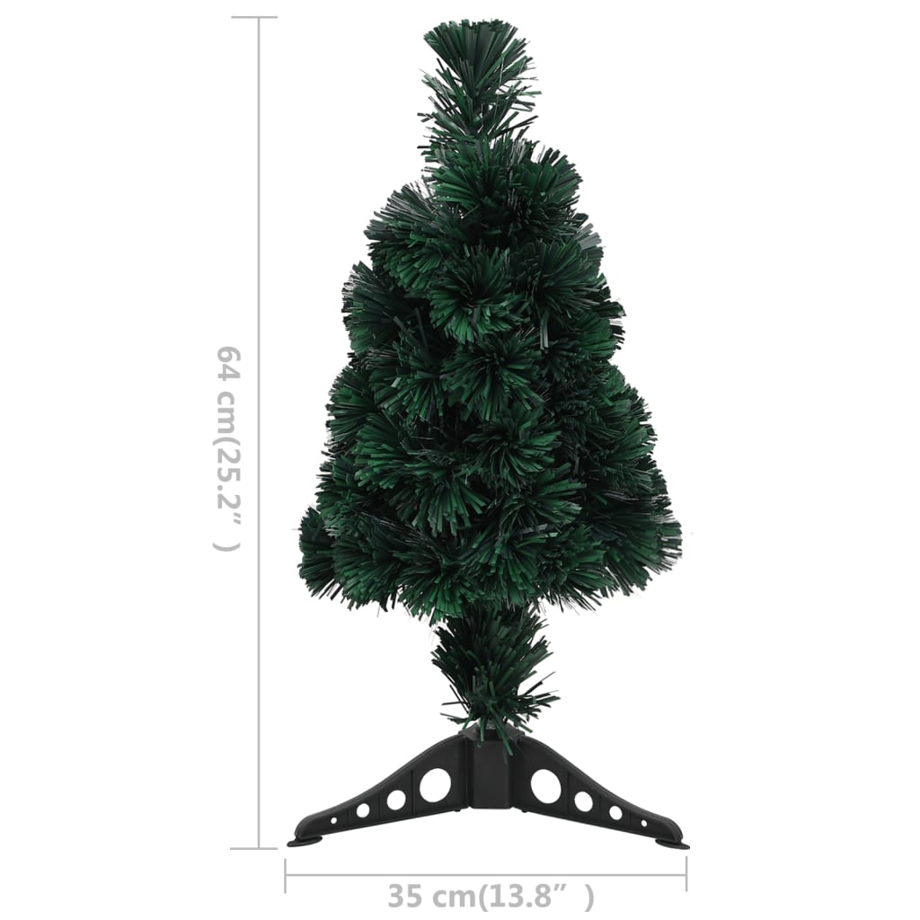 A 2ft slim artificial Christmas tree with green PVC needles, fiber optic 5-color lights, and a black stand.