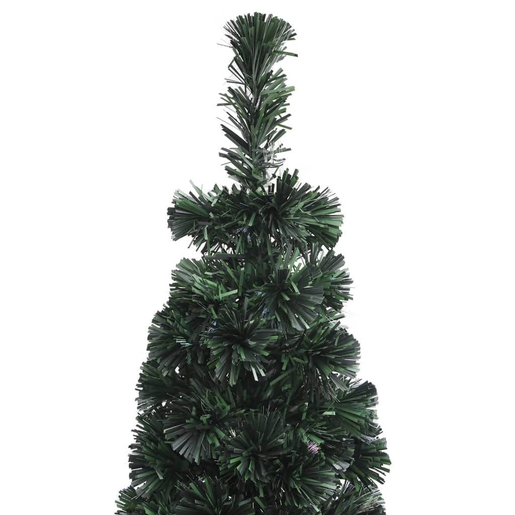 A 4 ft slim artificial fiber optic Christmas tree with green branches and stand.