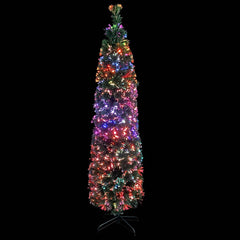 Slim 5 ft black-green artificial fiber optic Christmas tree with multicolor lights and steel stand