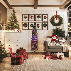 A 5 ft slim artificial fiber optic Christmas tree with black-green PVC needles and multicolored lights.