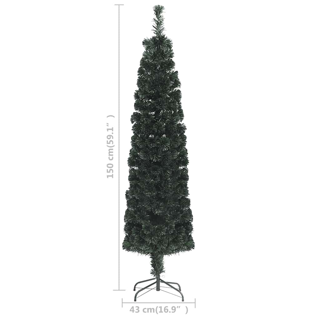 Slim 5 ft black-green artificial fiber optic Christmas tree with metal stand and dense needles