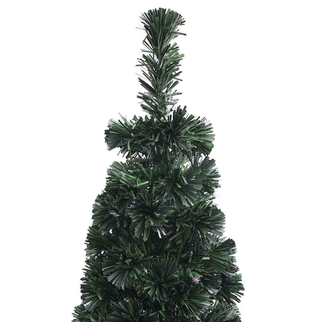 A 7 ft slim artificial fiber optic Christmas tree in black green with twinkling lights.