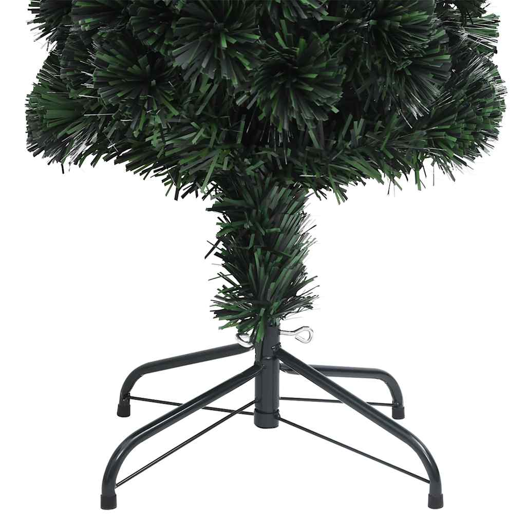 A 7 ft slim artificial fiber optic Christmas tree in black green with a metal stand.