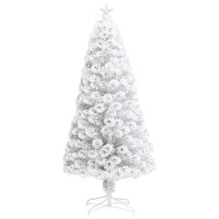 A 4 ft white artificial pre-lit fiber optic Christmas tree with a star top and sturdy stand.