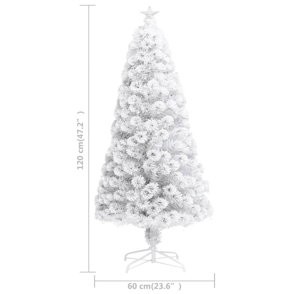 A 4 ft white artificial pre-lit fiber optic Christmas tree with a star top and sturdy stand.