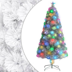 A 4 ft white artificial pre-lit fiber optic Christmas tree with colorful LED lights and a sturdy stand.