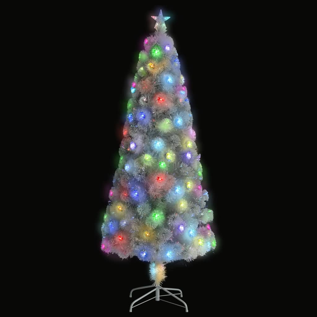 7ft white artificial Christmas tree with fiber optic lights and star topper on steel stand