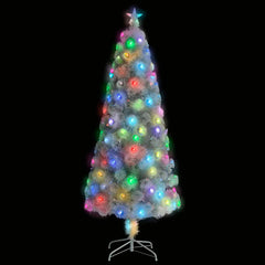 7ft white artificial Christmas tree with fiber optic lights and star topper on steel stand