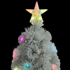 A 7ft white pre-lit artificial Christmas tree with fiber optic lights and a star topper.