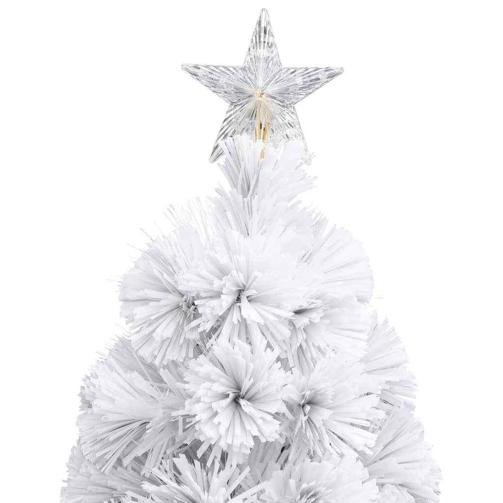 7ft white artificial Christmas tree with fiber optic lights and star topper on steel stand