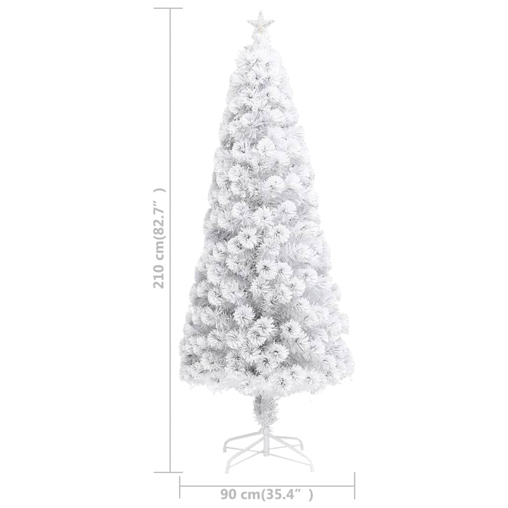 7ft white artificial Christmas tree with fiber optic lights and star topper on steel stand