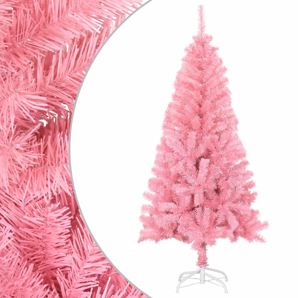 A 4 ft pink artificial Christmas tree with a white steel stand.