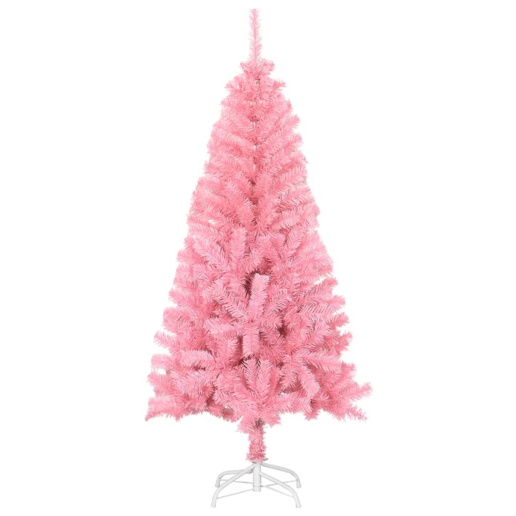 A 4 ft pink artificial Christmas tree with a white steel stand.