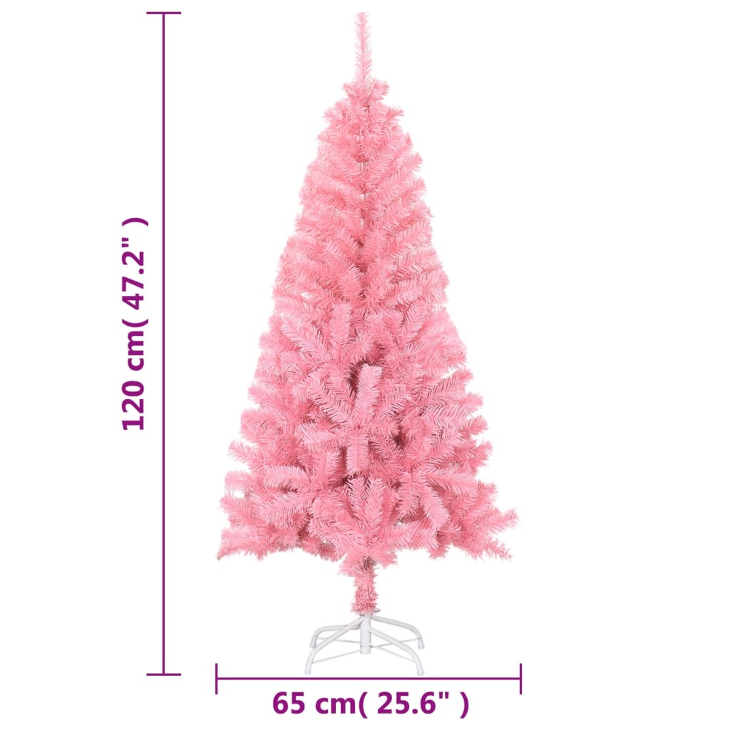 A 4 ft tall pink artificial Christmas tree with a white stand.