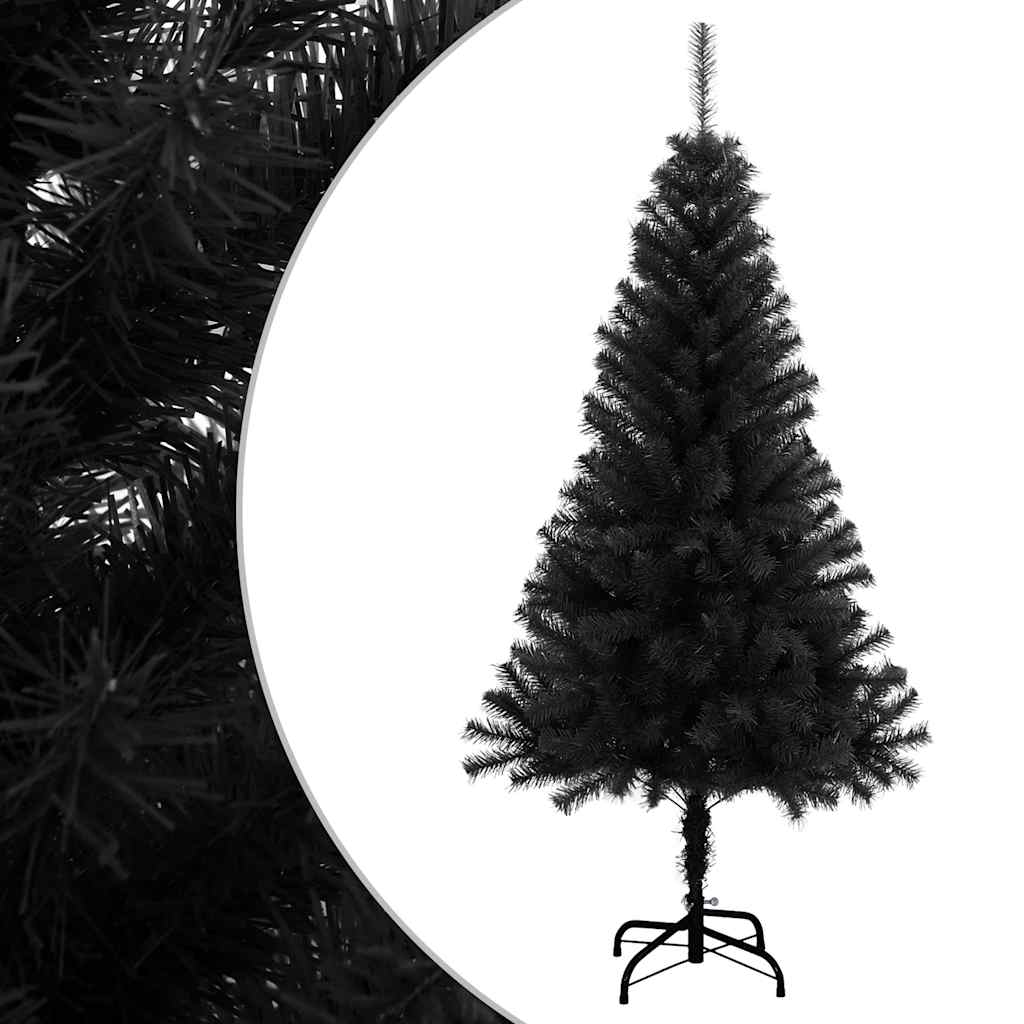 A 4 ft black artificial Christmas tree with PVC stand on a white background.