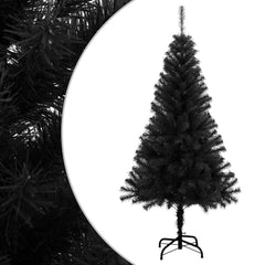 A 4 ft black artificial Christmas tree with PVC stand on a white background.